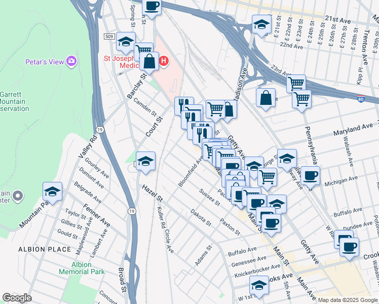 map of restaurants, bars, coffee shops, grocery stores, and more near 862 Main Street in Paterson
