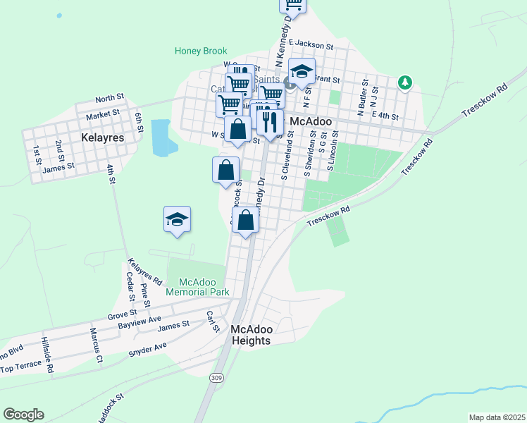 map of restaurants, bars, coffee shops, grocery stores, and more near 409 S Kennedy Dr in McAdoo