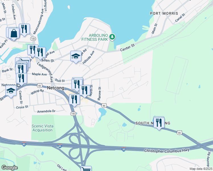 map of restaurants, bars, coffee shops, grocery stores, and more near 10 Union St in Netcong