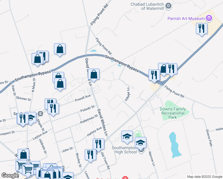 map of restaurants, bars, coffee shops, grocery stores, and more near 8 Carriage Lane in Southampton