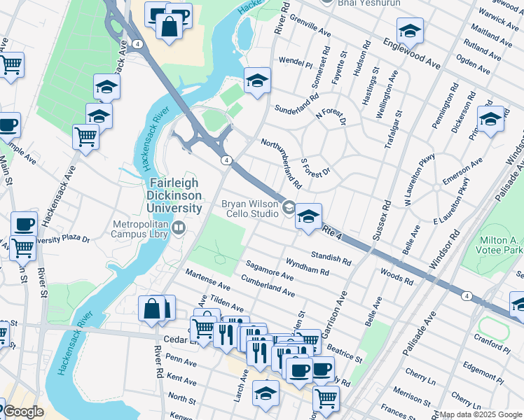 map of restaurants, bars, coffee shops, grocery stores, and more near 1040 Wilson Avenue in Teaneck
