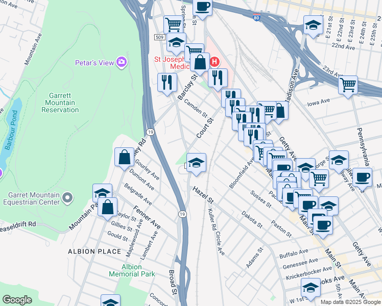 map of restaurants, bars, coffee shops, grocery stores, and more near 477 Marshall Street in Paterson