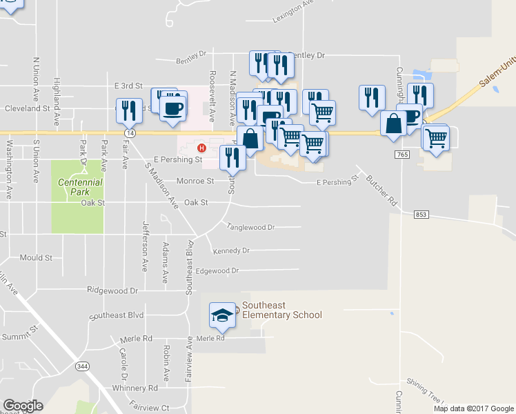 map of restaurants, bars, coffee shops, grocery stores, and more near 2300 Oak Street in Salem