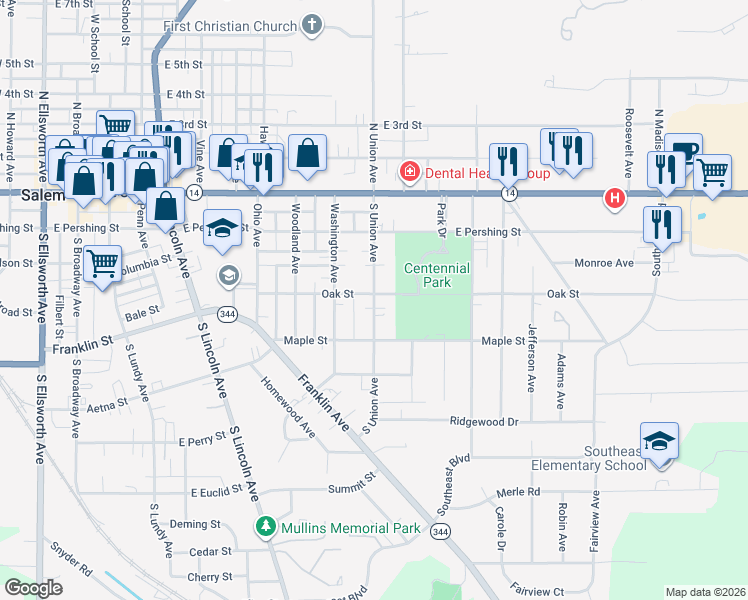 map of restaurants, bars, coffee shops, grocery stores, and more near 518 South Union Avenue in Salem