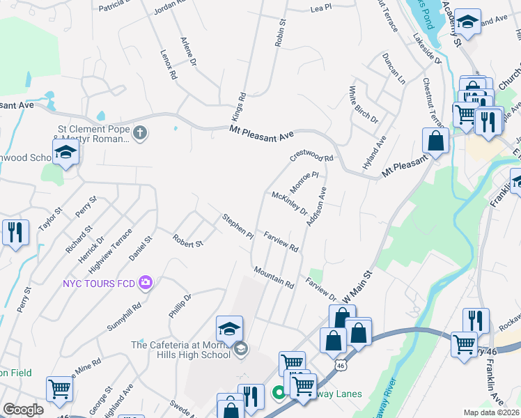 map of restaurants, bars, coffee shops, grocery stores, and more near 134B Farview Road in Rockaway