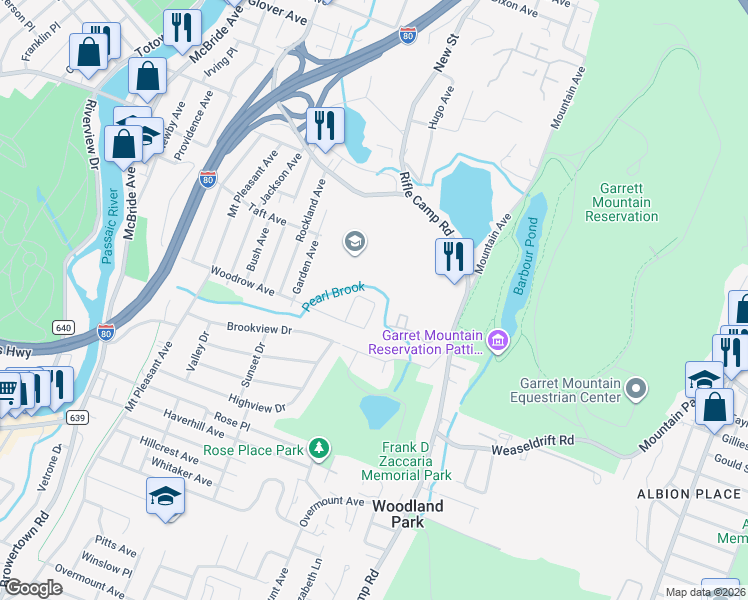 map of restaurants, bars, coffee shops, grocery stores, and more near 21 Borrego Drive in Woodland Park