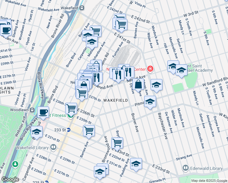 map of restaurants, bars, coffee shops, grocery stores, and more near 4368 Gunther Avenue in Bronx