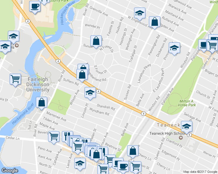 map of restaurants, bars, coffee shops, grocery stores, and more near 1097 Cambridge Road in Teaneck