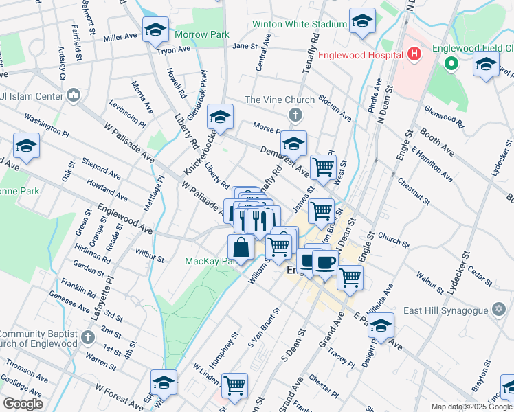 map of restaurants, bars, coffee shops, grocery stores, and more near 31 Tenafly Road in Englewood