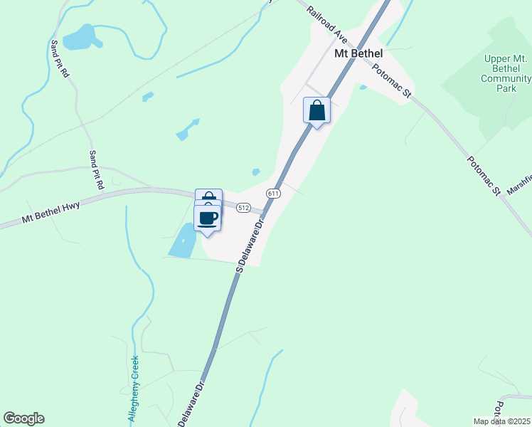 map of restaurants, bars, coffee shops, grocery stores, and more near 2107 North Delaware Drive in Mount Bethel