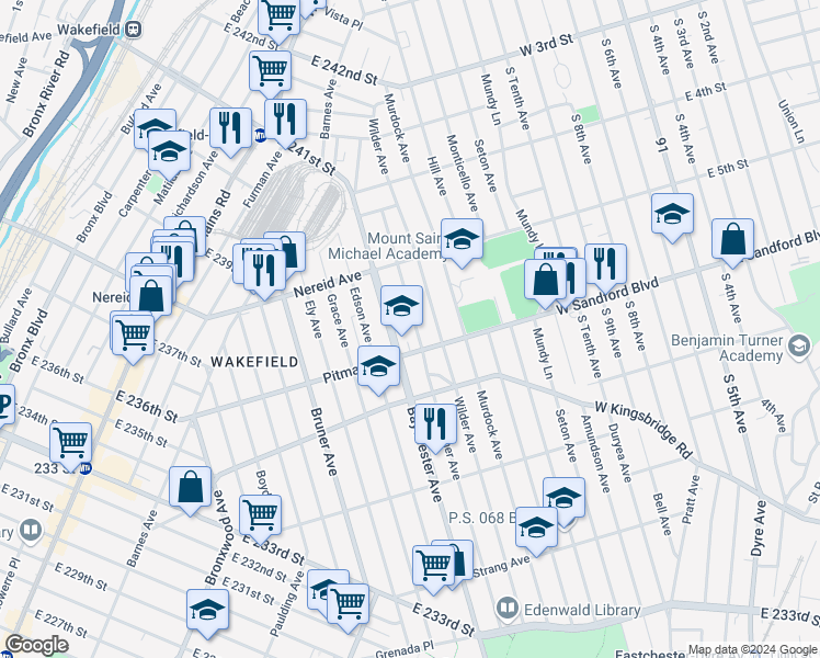 map of restaurants, bars, coffee shops, grocery stores, and more near 4321 De Reimer Avenue in The Bronx