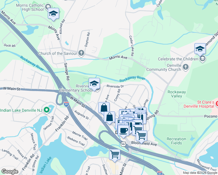 map of restaurants, bars, coffee shops, grocery stores, and more near 49 Myers Avenue in Denville