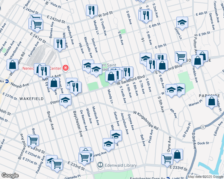 map of restaurants, bars, coffee shops, grocery stores, and more near 514 South 11th Avenue in Mount Vernon