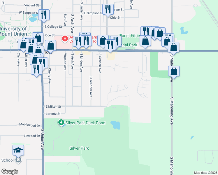 map of restaurants, bars, coffee shops, grocery stores, and more near 2445 Parwich Circle in Alliance