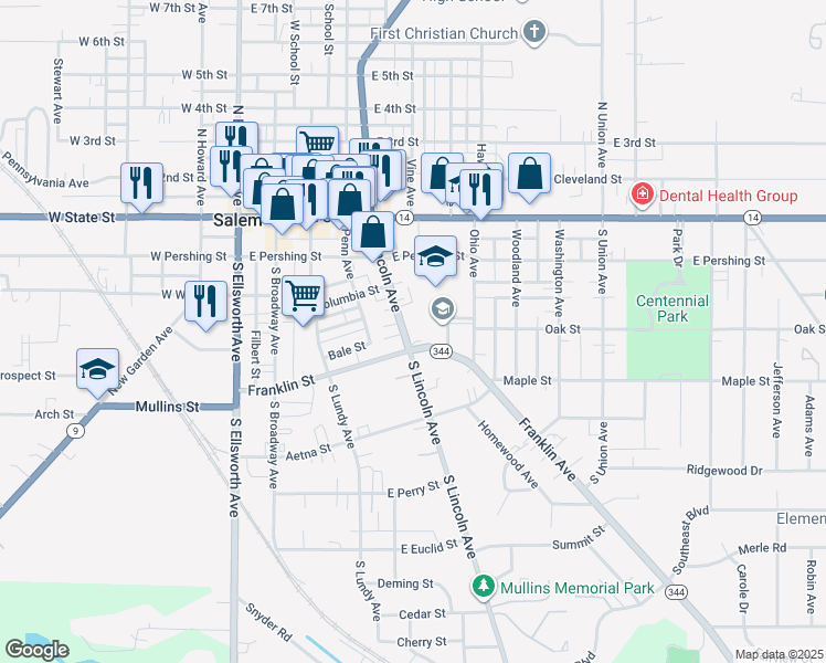 map of restaurants, bars, coffee shops, grocery stores, and more near 518 South Lincoln Avenue in Salem