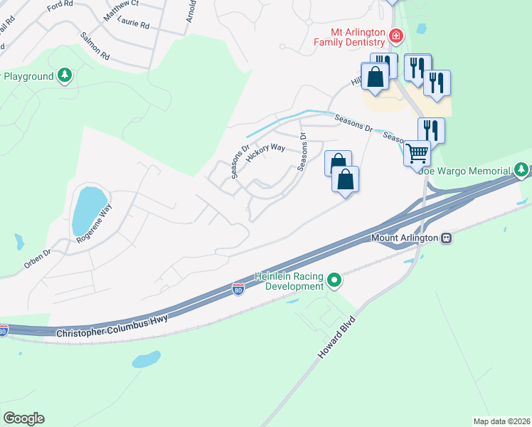 map of restaurants, bars, coffee shops, grocery stores, and more near 75 Crestview Lane in Mount Arlington
