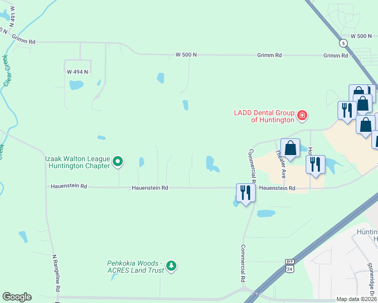 map of restaurants, bars, coffee shops, grocery stores, and more near 434 Hauenstein Road in Huntington