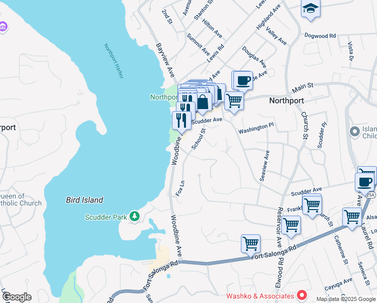 map of restaurants, bars, coffee shops, grocery stores, and more near 23 5 Avenue in Northport