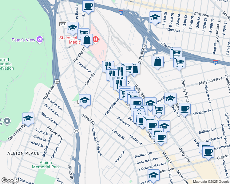 map of restaurants, bars, coffee shops, grocery stores, and more near 862 Main Street in Paterson