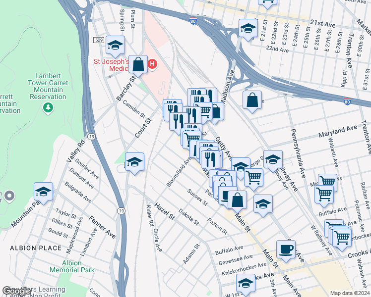 map of restaurants, bars, coffee shops, grocery stores, and more near 862 Main Street in Paterson
