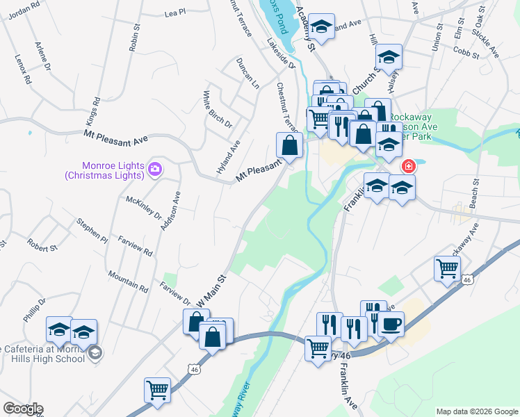map of restaurants, bars, coffee shops, grocery stores, and more near 219 West Main Street in Rockaway