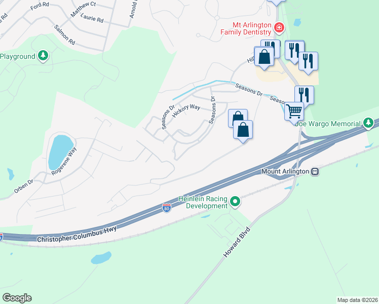 map of restaurants, bars, coffee shops, grocery stores, and more near 75 Crestview Lane in Mount Arlington
