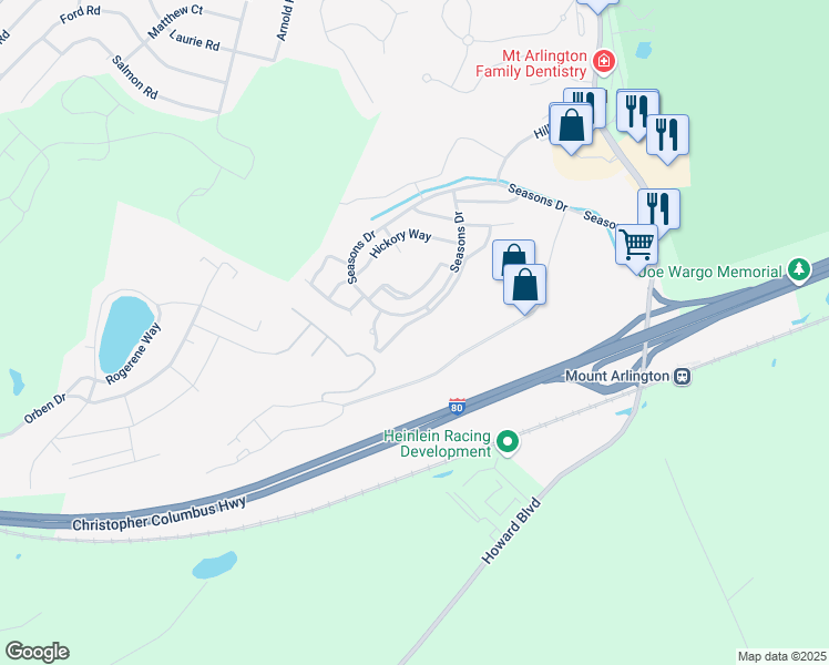 map of restaurants, bars, coffee shops, grocery stores, and more near 75 Crestview Lane in Mount Arlington