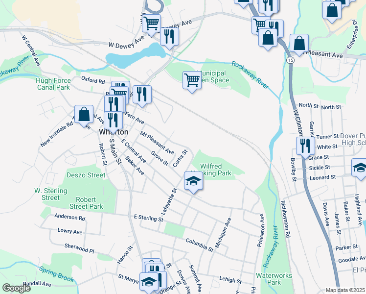 map of restaurants, bars, coffee shops, grocery stores, and more near 2a Curtis Street in Wharton