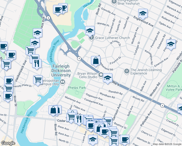 map of restaurants, bars, coffee shops, grocery stores, and more near 1040 Wilson Avenue in Teaneck