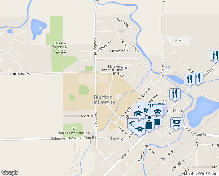 map of restaurants, bars, coffee shops, grocery stores, and more near Rosenberger Rd in Bluffton