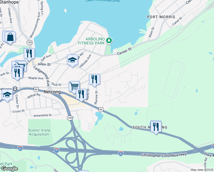 map of restaurants, bars, coffee shops, grocery stores, and more near 10 Union Street in Netcong
