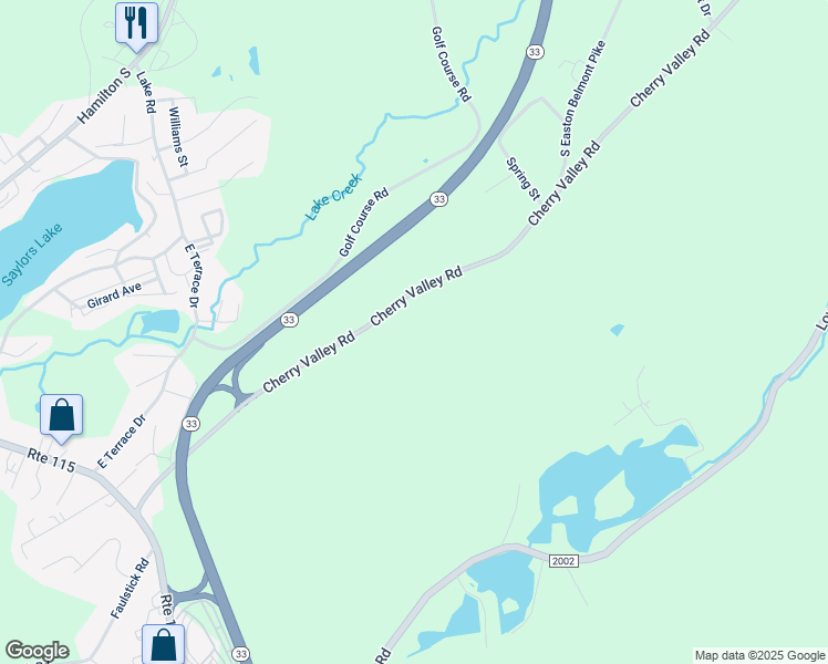 map of restaurants, bars, coffee shops, grocery stores, and more near 5248 Cherry Valley Road in Saylorsburg