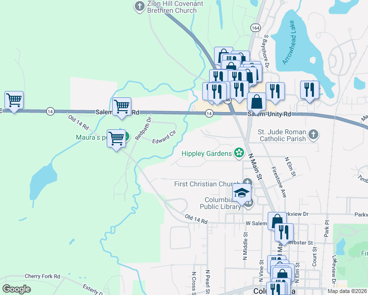 map of restaurants, bars, coffee shops, grocery stores, and more near 226 Manor Drive in Columbiana