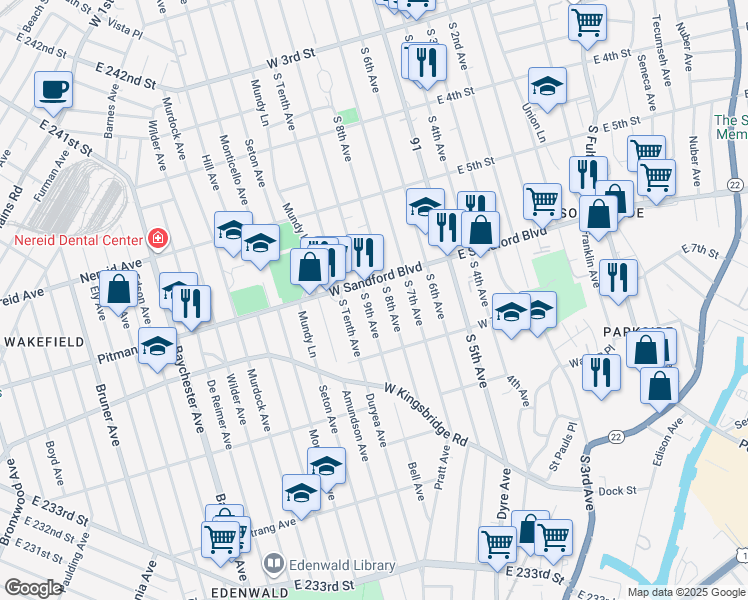 map of restaurants, bars, coffee shops, grocery stores, and more near 530 South 8th Avenue in Mount Vernon