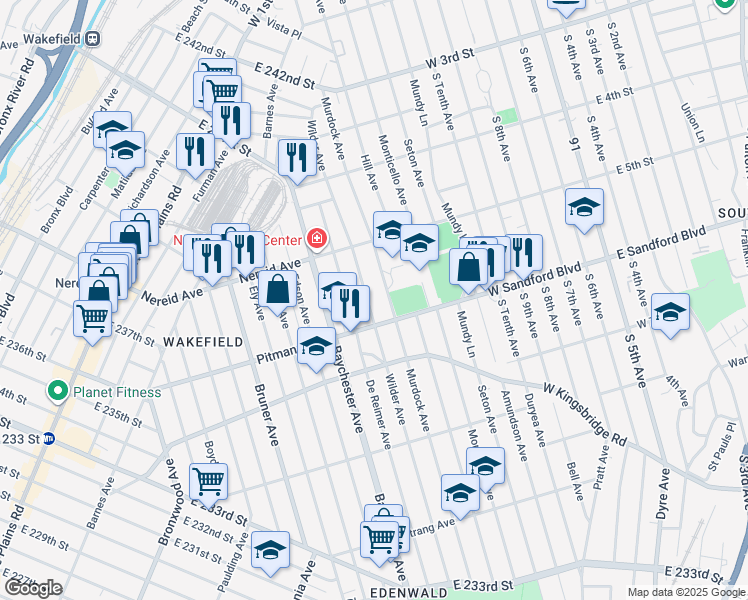 map of restaurants, bars, coffee shops, grocery stores, and more near 4312 Wilder Avenue in Bronx