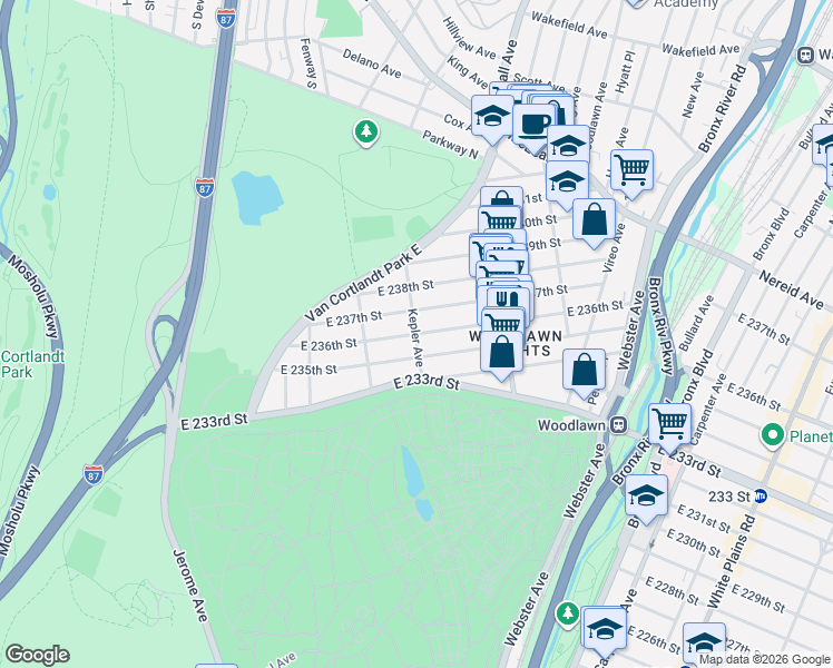 map of restaurants, bars, coffee shops, grocery stores, and more near 4278 Kepler Avenue in Bronx
