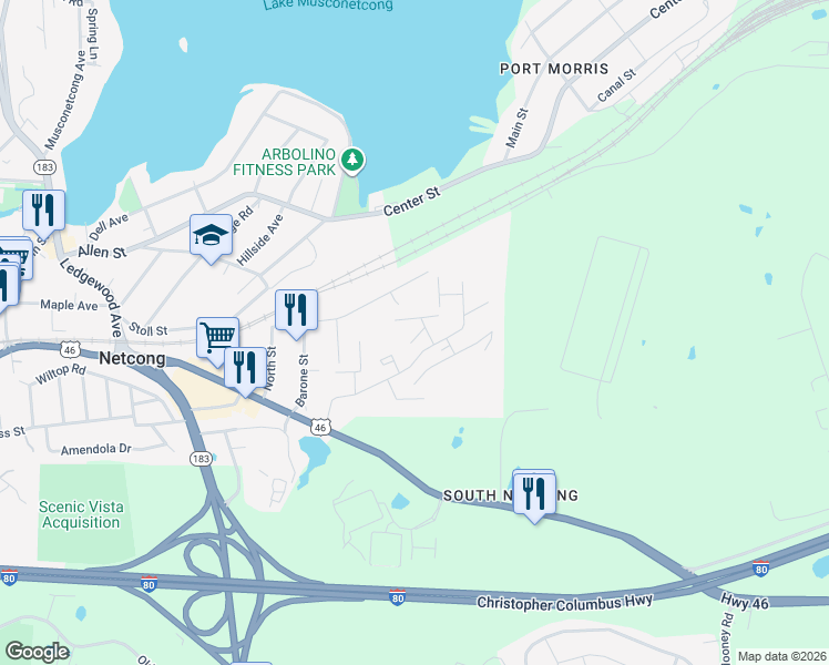 map of restaurants, bars, coffee shops, grocery stores, and more near 13 Netcong Heights in Netcong