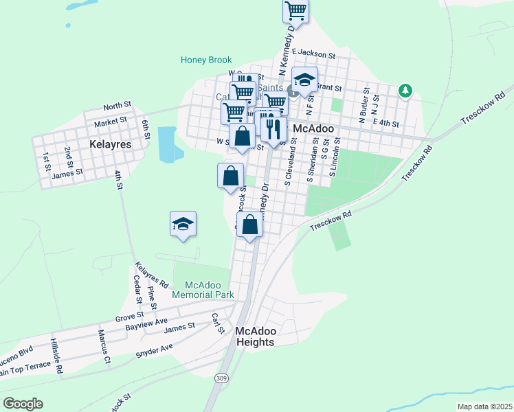 map of restaurants, bars, coffee shops, grocery stores, and more near 346 South Kennedy Drive in McAdoo