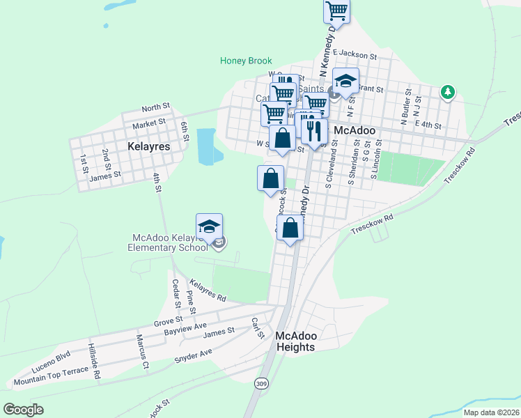 map of restaurants, bars, coffee shops, grocery stores, and more near in McAdoo