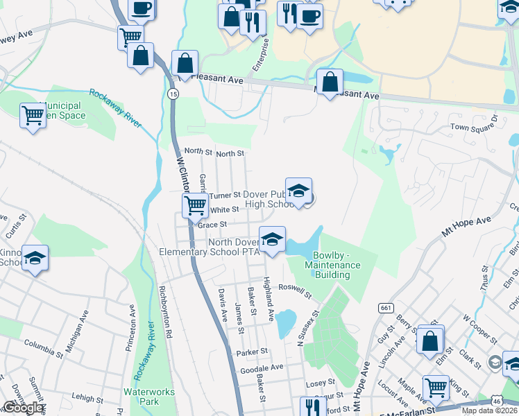 map of restaurants, bars, coffee shops, grocery stores, and more near 84 Grace Street in Dover
