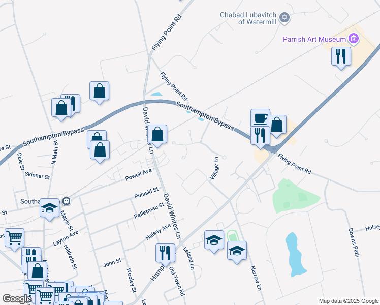map of restaurants, bars, coffee shops, grocery stores, and more near 4 Carriage Lane in Southampton