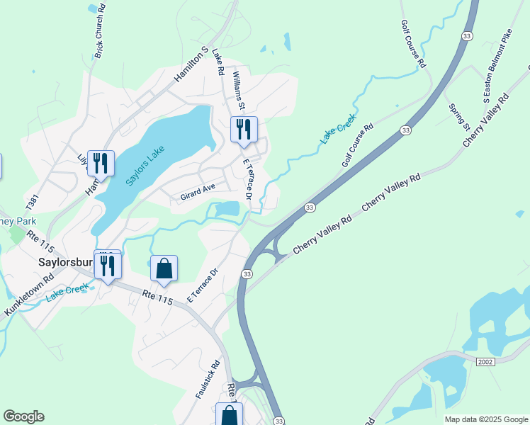 map of restaurants, bars, coffee shops, grocery stores, and more near 110 Newhart Avenue in Saylorsburg