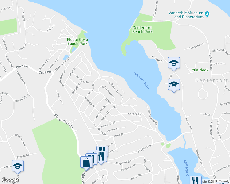 map of restaurants, bars, coffee shops, grocery stores, and more near 350 Mc Kinley Terrace in Centerport