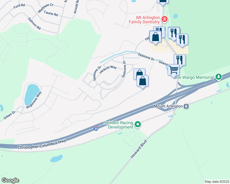 map of restaurants, bars, coffee shops, grocery stores, and more near 68 Crestview Lane in Mount Arlington