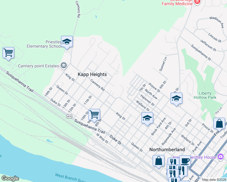 map of restaurants, bars, coffee shops, grocery stores, and more near 110 Cannery Road in Northumberland