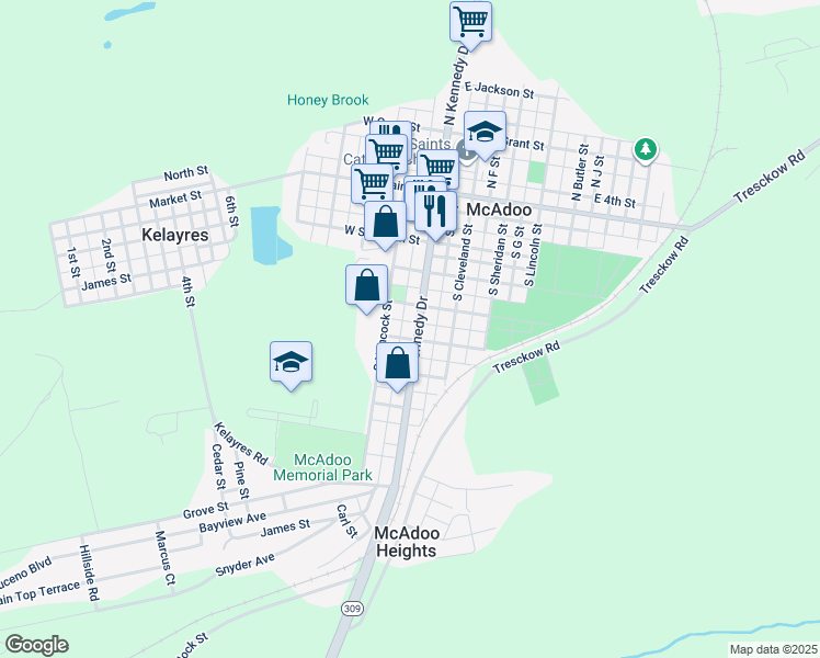 map of restaurants, bars, coffee shops, grocery stores, and more near 324 South Kennedy Drive in McAdoo