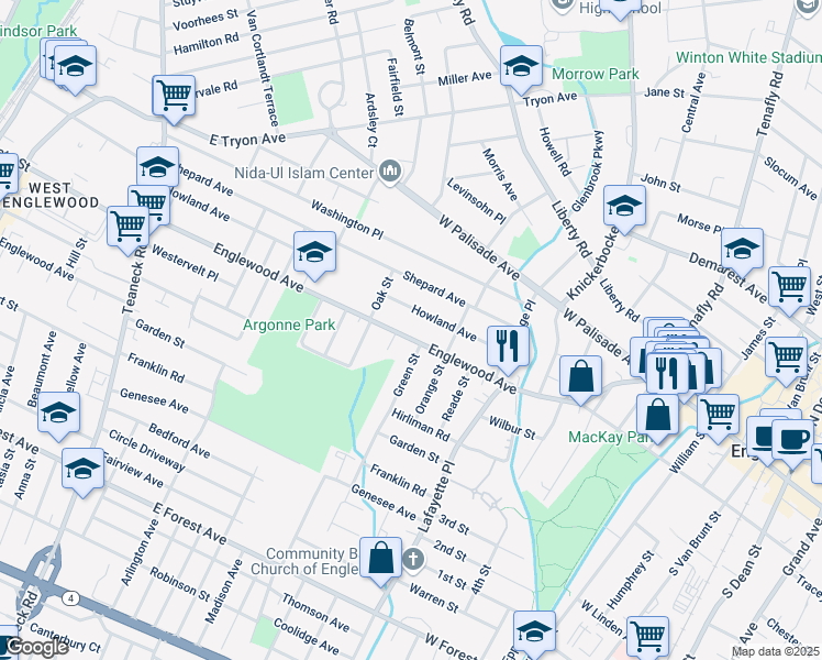 map of restaurants, bars, coffee shops, grocery stores, and more near 106 Green Street in Englewood