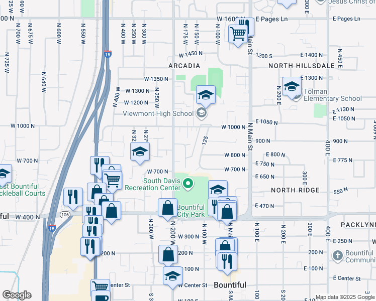 map of restaurants, bars, coffee shops, grocery stores, and more near 810 Park Shadow Lane in Bountiful