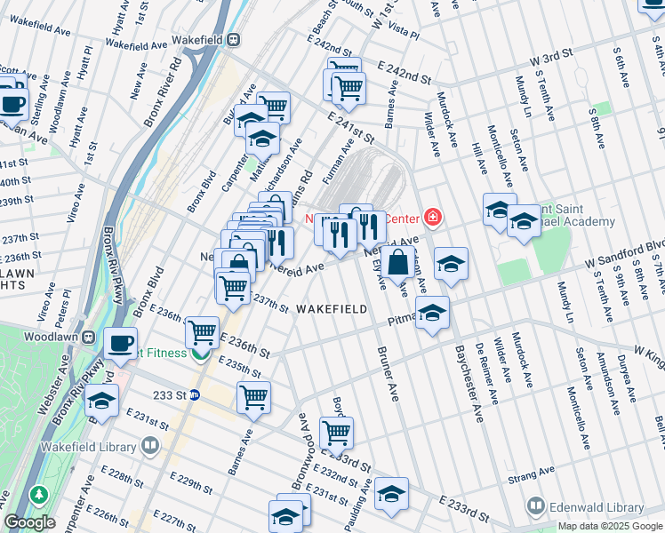 map of restaurants, bars, coffee shops, grocery stores, and more near 4368 Gunther Avenue in Bronx