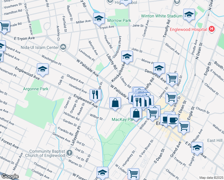 map of restaurants, bars, coffee shops, grocery stores, and more near 31 Brookway Avenue in Englewood